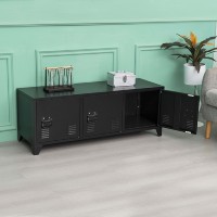 Meuble TV 3 portes en métal avec étagère Meuble de rangement industriel en acier Meuble TV Entertainment Media Console Table