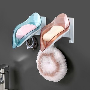 Jabonera de plástico curvada para montar en la pared, con drenaje automático, azul y rosa, para baño - Product Image 3