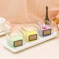 Bougies Parfumées Créatives pour Décoration de Noël, en Verre Carré, Huile Essentielle, Diffuseur d'Arômes