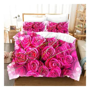100% 涤纶3d印花活性印花植物/花卉图案织物床单套装床上用品套装羽绒被套套装家用纺织品