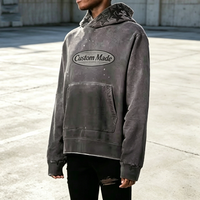 Sweat à capuche zippé personnalisé en coton 100% avec appliqué brodé étoile à cinq branches, sweat-shirt zippé ample délavé au soleil pour homme