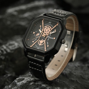 <b>Large</b> Dial New Fashion Double Layer <b>Square</b> Case Leather Strap Casual Men's Sports Personality Bracelet <b>Set</b> Quartz Watch - Product Image 2