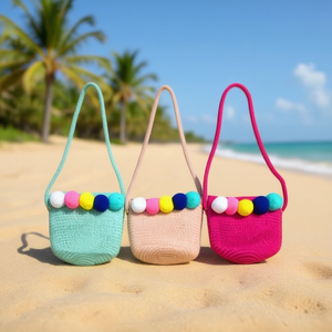 Borsa Piccola Pompom 13x10x7cm con Perline Colorate, Mini Borsa a Tracolla - Product Image 3