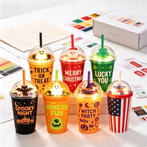 Plastic 3D Character Design Party Drink <b>Cup</b> <b>With</b> Straw Dome <b>Lid</b> LED Glow <b>Reusable</b> Christmas Party Custom Logo Wholesale - Product Image 2