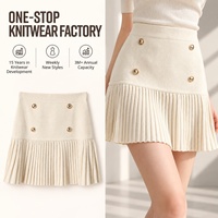 Jupe mini en tricot pour femme, plissée à boutons, coupe trapèze, détails boutonnés, tricotée unie, printemps-été, décontractée, logo personnalisé, marque privée