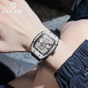 Envío Directo GELATU Relojes de Pareja Automáticos Mecánicos con Diamantes Completos, Caja de Acero Inoxidable de Alta Calidad, Correa de Silicona, Diseño Hueco - Product Image 5