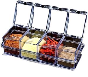 Boîte à épices en plastique 4 en 1, ensemble de pots à épices avec couvercle anti-poussière visible - Product Image 1