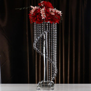 Porte-bougie de mariage en cristal de luxe, décoration de table de mariage, centre de table en cristal, support à fleurs en verre - Product Image 4
