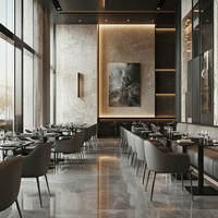Mobilier d'hôtel commercial Ron Group, table carrée, banquette en cuir, chaise rembourrée pour restaurant