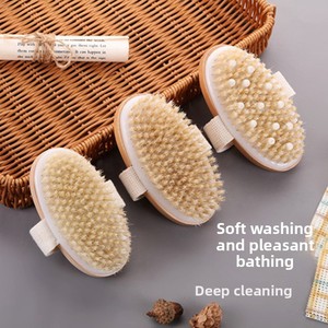 Brosse corporelle sèche moderne en crin de porc naturel néerlandais, ovale en bois, pour douche et bain, exfoliante, massage, traitement anti-cellulite - Product Image 4