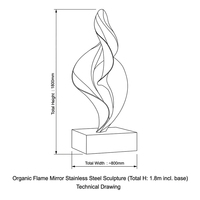 Sculpture d'art métallique abstraite incurvée d'extérieur, grande sculpture de flamme personnalisée en acier inoxydable miroir 8K pour ornement de hall d'hôtel ou de place publique