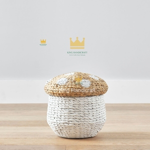 Panier de rangement pour bébé en jacinthe d'eau de haute qualité, en forme de champignon, écologique, avec couvercle, design minimaliste pour le rangement de la chambre d'enfant - Product Image 1