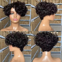 Perruque bon marché fabriquée à la machine, 100 % cheveux humains brésiliens, coupe pixie, perruques courtes bouclées crépues, boucles lâches, sans dentelle, avec frange pour femmes