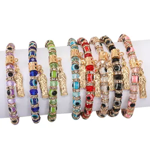 Kleurrijke Elastisch Touw Verstelbare Crystal Alloy Evil Eye Religieuze San Judas Armband