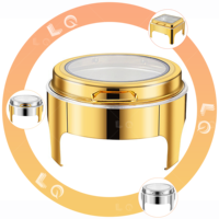 Plat de Chafing de Luxe Arabe Doré Grand en Acier Inoxydable, Réchaud Alimentaire pour Buffets Restaurants, Couvercle en Verre Rond