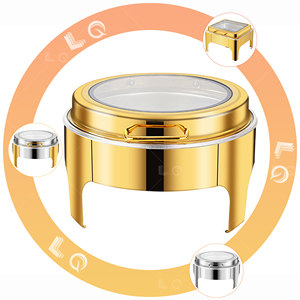 Recipiente para Calentar Comida de Acero Inoxidable, Estilo Buffet, con Tapa Redonda de Vidrio Dorado, de Lujo Árabe, para Restaurantes - Product Image 2