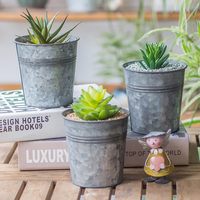 Pot de fleurs rustique en métal galvanisé, pot à plantes succulentes en étain de zinc pour la décoration de la maison, du jardin et de la table - Vente en gros