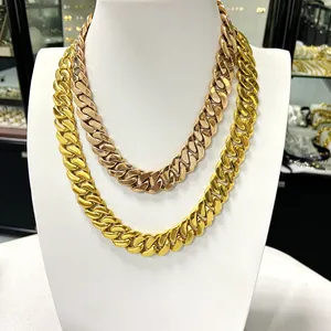 Trending Products Miami Cuban Link Chain Necklace 316L Stainless Steel Gold Casting Hop Men Jewelry