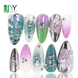 <span class=keywords><strong>Uñas</strong></span> postizas de gel 3D cromadas de lujo, hechas a mano, <span class=keywords><strong>bonitas</strong></span> para fiestas, acrílicas, personalizadas, pintadas a mano, con cobertura completa, venta al por mayor - Product Image 1