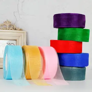 3-50MM Grosgrain साटन Organza क्रिसमस उपहार शादी के केक सजा पारदर्शी रेशम रिबन रोल