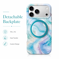 Coque de téléphone magnétique personnalisée en marbre agate océanique par sublimation, avec plaque arrière détachable en TPU PC et support multi-formes
