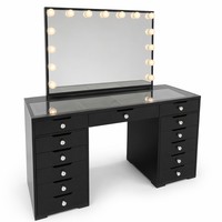 Table de Maquillage Moderne en Bois avec Miroir LED, Tiroirs de Rangement, Convertible et Durable – Vente en Gros