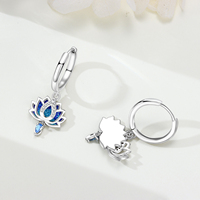 Boucles d'oreilles pendantes en émail bleu pailleté en forme de fleur de lotus avec pierres en zircon, bijoux tendance pour femmes, plaqué argent, alliage de cuivre, cadeau de mariage