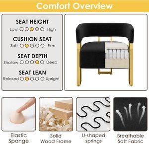 Set di 2 Poltrone Moderne in Velluto Nero e <span class=keywords><strong>Oro</strong></span> con Schienale Curvo e Gambe in Metallo per Soggiorno, Camera da Letto, Ufficio - Product Image 4