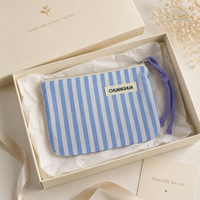 Tas Kosmetik Bergaris Kanvas dengan Ritsleting, Dompet Makeup, Tempat Pensil, Organizer Perlengkapan Mandi, Tas Clutch untuk Wanita, Cocok untuk Perjalanan