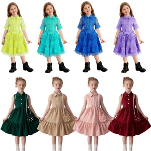 Vestito da <span class=keywords><strong>bambina</strong></span> con vita arricciata e pizzo, Abito elegante per bambine, <span class=keywords><strong>Abbigliamento</strong></span> alla moda per ragazze - Product Image 4