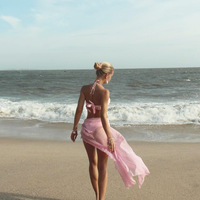 Sexy doorschijnende mesh bikiniset 3-delig met bloemenrozet, geruite bh, slip en sarong met strik aan de zijkant, strandkleding, lingerie, badpak