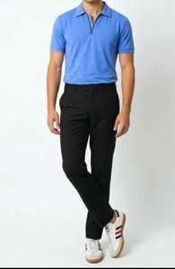 Men's Solid <b>Blue</b> Short Sleeve Zipper <b>Polo</b> <b>Shirt</b> Classic Fit Casual Top - Product Image 3
