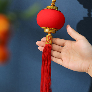 Guirlande de lanternes rouges festives en tissu floqué 8,5 cm 11 cm, décorations pour le Nouvel An chinois, mariage, ensembles de décorations de fête écologiques - Product Image 3