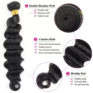 Extensions de cheveux naturels <span class=keywords><strong>vierges</strong></span> doublement étirés avec closure, bouclés profonds, ondulations lâches, closure en dentelle, trame double cousue à la machine, cheveux bruts - Product Image 2