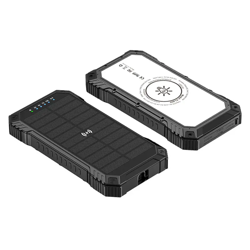 Solarstrombank doppelt-USB-Powerbank 20000 mAh wasserdichtes Batterieladegerät tragbare Powerbanks Solarpanel mit LED-Licht