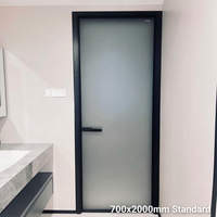 Porte battante intérieure de luxe en aluminium avec verre cannelé pour salle de bain et buanderie, taille standard