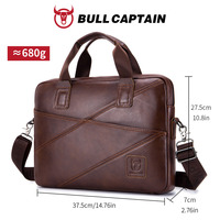 BULLCAPTIAN Maletín de Cuero Genuino para Hombre, Bolsa de Mensajero para Portátil de 14 Pulgadas, Bolso de Hombro Casual de Lujo para Oficina y Negocios