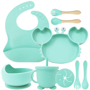 Ensemble d'alimentation pour bébé souple sans Bpa écologique personnalisé en gros ensemble d'ustensiles en silicone ensemble d'alimentation pour bébé en silicone gris - Product Image 4