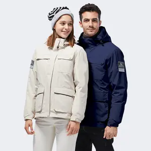 Custom outdoor Jacket couple three in one detachable plus down liner winter windproof jacket men's and women's travel clothing
