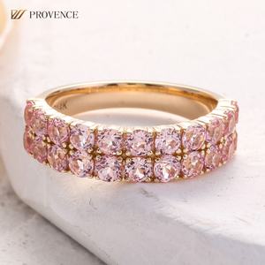 แหวนเพชรพลอยสังเคราะห์สีชมพู ดีไซน์ใหม่ ทองคำแท้ 14k 18k แหวนแต่งงานทรงกลมสองเม็ด ดีไซน์หรูหรา สำหรับผู้หญิง - Product Image 1