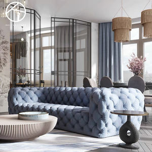 High Quality Elegant Modern Home Furniture Blue <strong>Velvet</strong> Chesterfield <strong>Sofa</strong> Set with Wood Frame Square Design for Living Room - Product Image 3