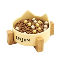 Bol en céramique pour animaux de compagnie avec support en bois anti-déversement pour nourriture et eau pour chiens et chats, petit modèle