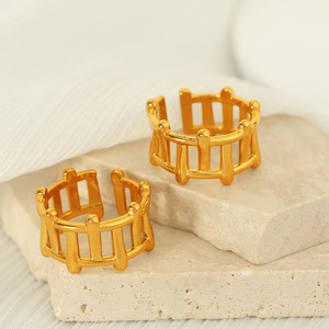Anillo con forma de valla geométrica a la moda para mujer, joyería de fiesta ajustable de oro de 7mm - Product Image 1