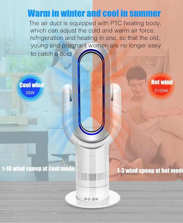 2 in 1 Speed Fan Heater and cooling Bladeless Tower Fan in Blue with