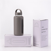 Bouteille d'eau potable en verre borosilicate de haute qualité, à large ouverture, sans BPA, étanche, fabriquée à la main, avec manchon en silicone, 800 ml