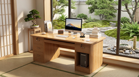 Escritorio Ejecutivo Moderno de Roble con 3 Cajones con Cerradura, Amplia Estación de Trabajo para Computadora, Ranura para PC, Superficie de Material Laminado, Hecho a Mano