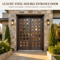 Porte extérieure double battante en fer forgé à grille classique, écoénergétique et anti-effraction, pour entrée principale de villa ou maison personnalisée