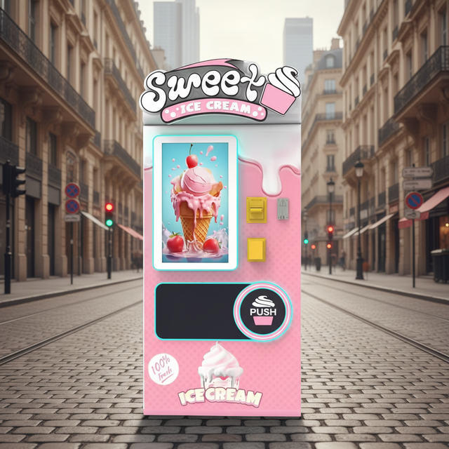 New Style Self-Service Fully Automatic Commercial Soft Ice Cream Vending Machine 100 Pcs Capacity 32-inch Touchscreen Multiple