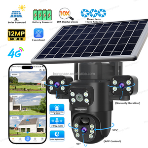 Hongnaer 12MP không dây 4G 3 ống kính năng lượng mặt trời bảng điều khiển điện surveil PTZ máy ảnh eseecloud Ngoài trời 4G Thẻ Sim an ninh năng lượng mặt trời cctv camera - Product Image 1