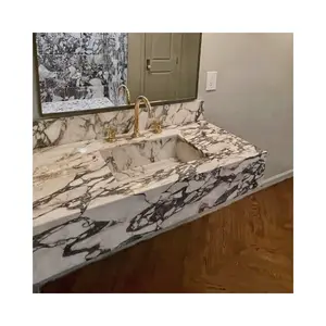 SHIHUI Custom Natural Stone Wash Basin Solid Calacatta Viola Marble Sink For Bathroom Vanity Countertop Sink